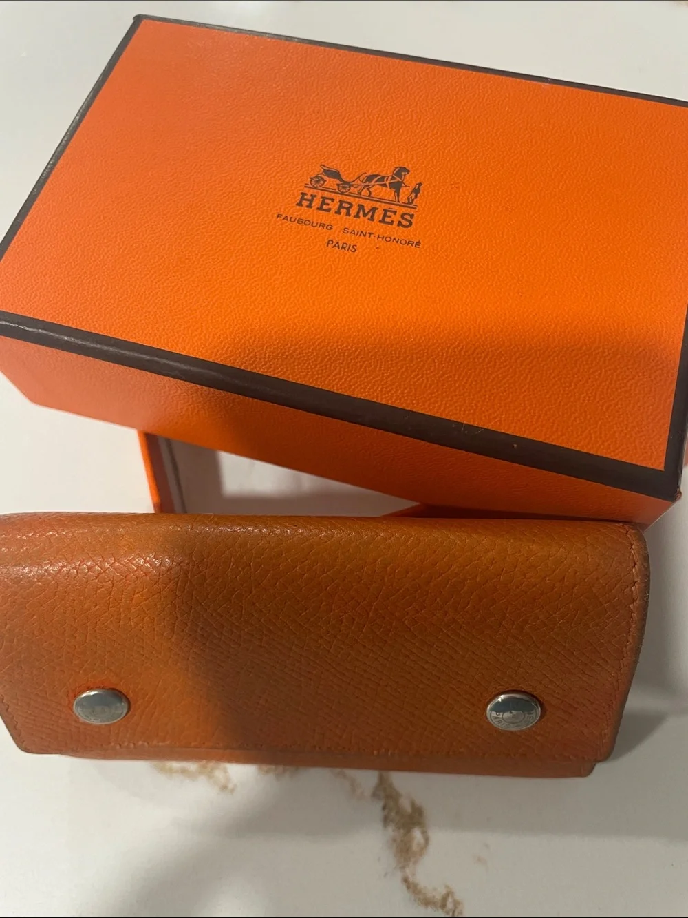 💯% AUTHENTIC HERMES 4 Ring KEY HOLDER W/BOX- Orange color